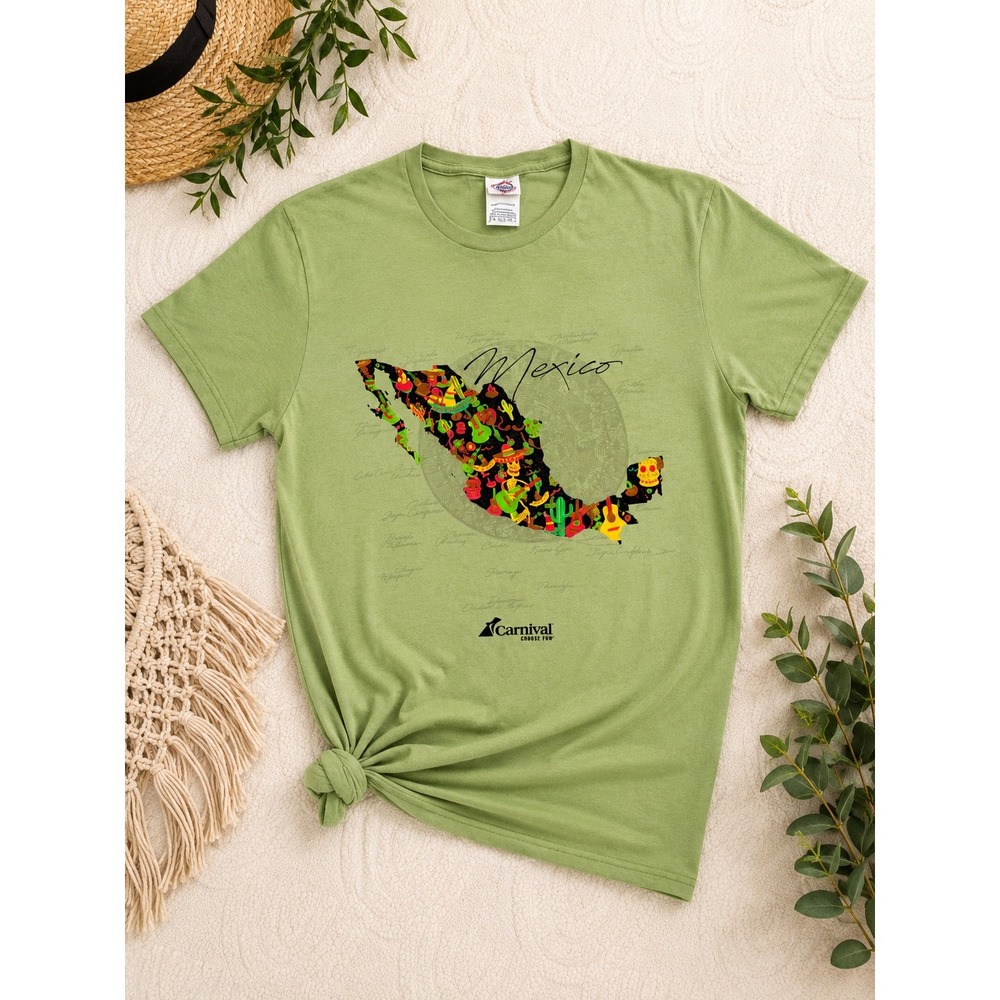 Carnival Cruise Line Mexico Map Graphic Tee Green Mens Small Choose Fun Shirt